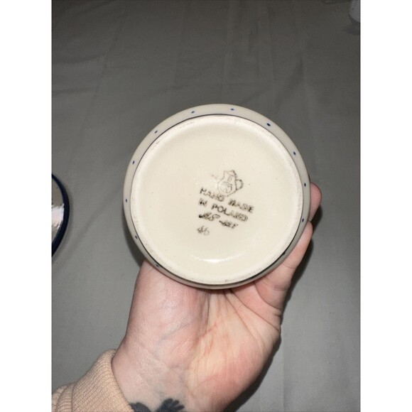 POLISH BLUE FLORAL POTTERY VASE & BASE - Picture 6 of 9